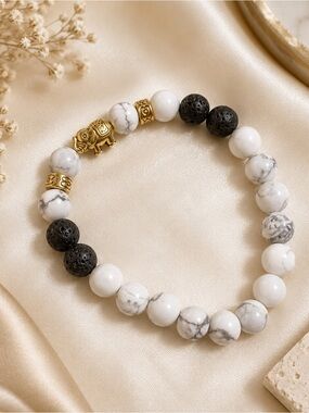 White Turquoise & Lava Stone Bracelet